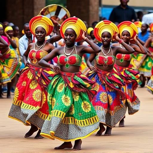 Group of Baganda dancers in traditional attire