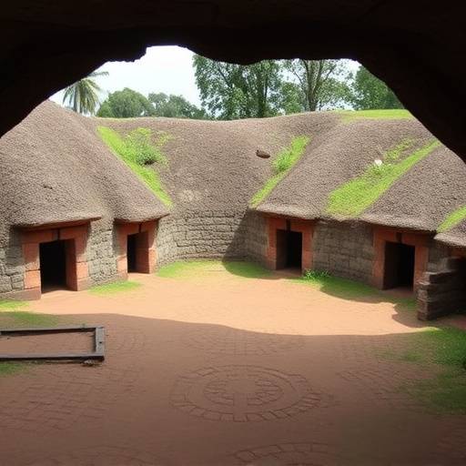 The Kasubi Tombs, a UNESCO World Heritage Site, showcasing the main building and surrounding traditional structures.