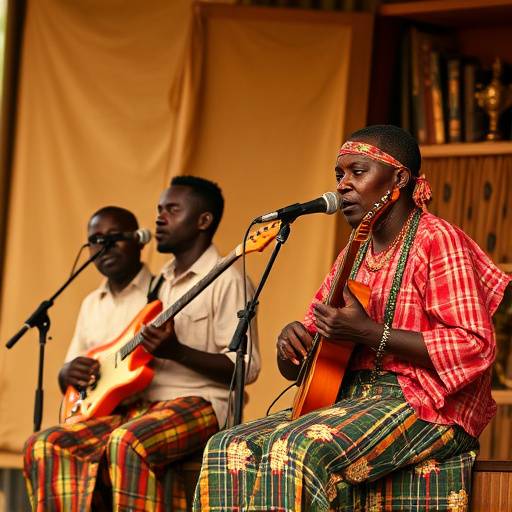Ugandan musicians playing traditional instruments